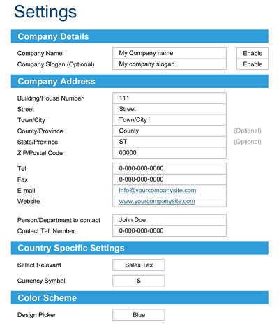 Invoice Settings