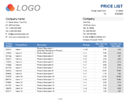 Product Price List Template with the Customer List