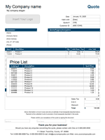 Price Quote Template with Price List